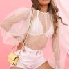The Best Fashion Ladies Women Sexy See Through Mesh Shirts Dot Printed Puff Long Sleeve Sheer O Neck Blouse Clubwear Summer Tops Online - Hplify