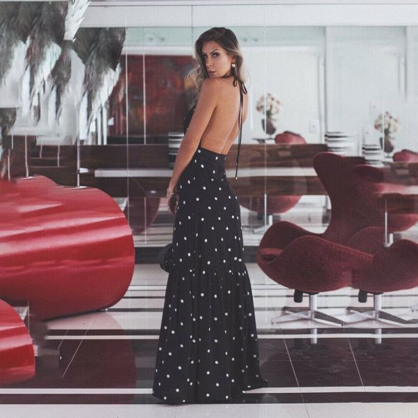 The Best Fashion Maxi Dress Women Ladies Casual Bandage Sleeveless Boho Polka Dot Sexy Backless Bodycon Online - Hplify