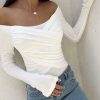 The Best Fashion New Women Ladies Cold Shoulder Blouse Tops Autumn Casual Long Sleeve Stretch Slim Fit Tee Shirt Tops Online - Hplify