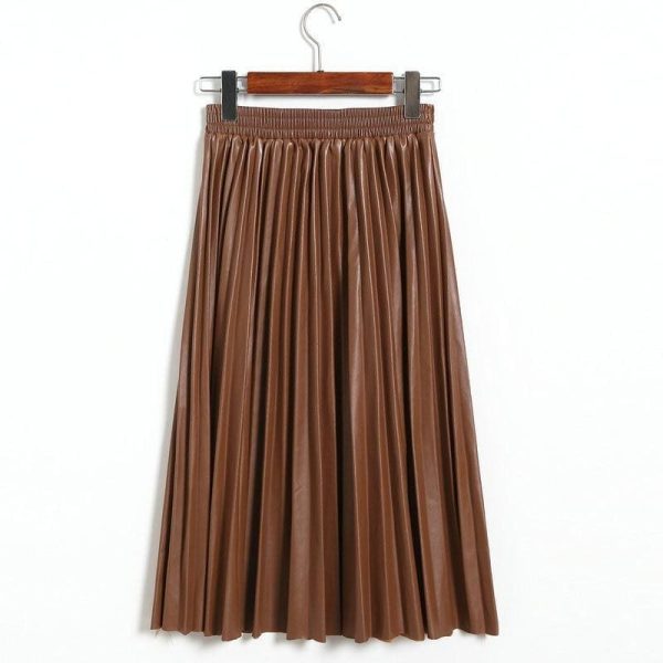 The Best Fashion Pleated Skirt Women's High Waist Plain Jersey Summer Bodycon PU Wet Tube Stretch Pencil Bodycon Midi Skirt Online - Hplify