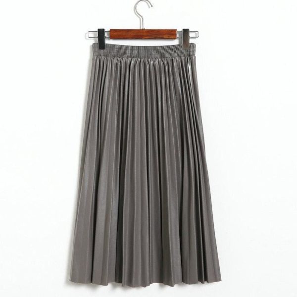 The Best Fashion Pleated Skirt Women's High Waist Plain Jersey Summer Bodycon PU Wet Tube Stretch Pencil Bodycon Midi Skirt Online - Hplify
