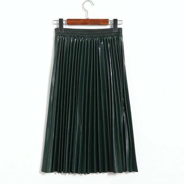 The Best Fashion Pleated Skirt Women's High Waist Plain Jersey Summer Bodycon PU Wet Tube Stretch Pencil Bodycon Midi Skirt Online - Hplify