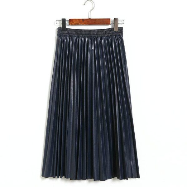 The Best Fashion Pleated Skirt Women's High Waist Plain Jersey Summer Bodycon PU Wet Tube Stretch Pencil Bodycon Midi Skirt Online - Hplify