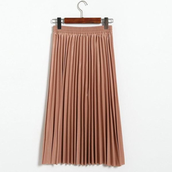 The Best Fashion Pleated Skirt Women's High Waist Plain Jersey Summer Bodycon PU Wet Tube Stretch Pencil Bodycon Midi Skirt Online - Hplify