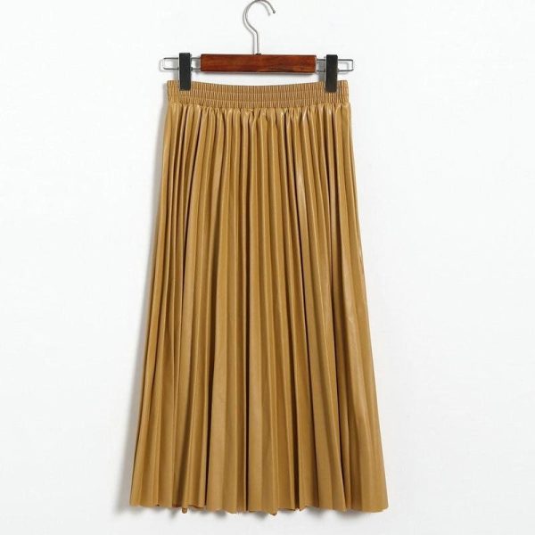 The Best Fashion Pleated Skirt Women's High Waist Plain Jersey Summer Bodycon PU Wet Tube Stretch Pencil Bodycon Midi Skirt Online - Hplify