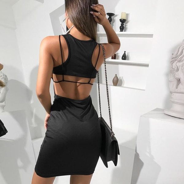 The Best Fashion Sexy Women Backless Strap Sleeveless Hollow Package Hip Bodycon Dress Ladies Summer Slim Solid Casual Dress Sundress Online - Hplify