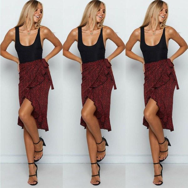 The Best Fashion Summer Women Leopard Print Wrap Skirt Ladies Casual Bandage Midi Skirt Women Sexy Party Wear Beach Sundress Online - Hplify
