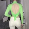 The Best Fashion Trend Women High Collar Crop Tops Ladies Slim Fit Long Sleeve Backless Stylish Autumn T-shirts Tees Online - Hplify