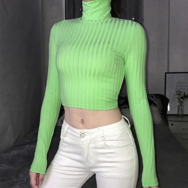 The Best Fashion Trend Women High Collar Crop Tops Ladies Slim Fit Long Sleeve Backless Stylish Autumn T-shirts Tees Online - Hplify