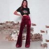 The Best Fashion Velvet Pants women autumn winter slim Flare pants women high waist trousers high street style pants bottoms Online - Hplify