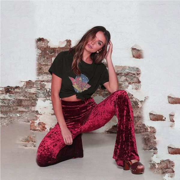 The Best Fashion Velvet Pants women autumn winter slim Flare pants women high waist trousers high street style pants bottoms Online - Hplify