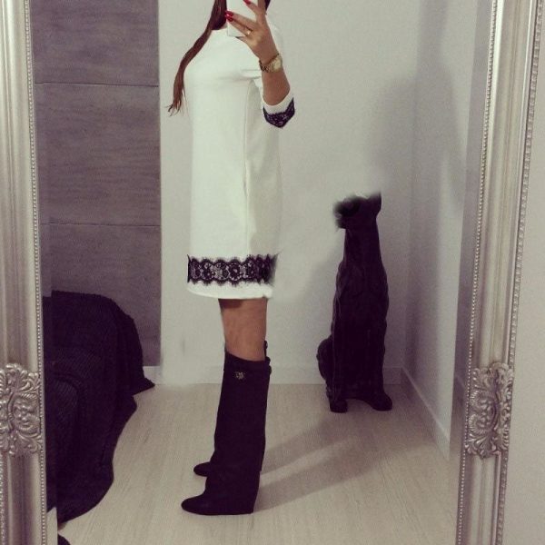 The Best Fashion White Lace Women Autumn Long Sleeve Casual Cocktail Dress Ladies Evening Party Tunic Mini Dresses Online - Hplify