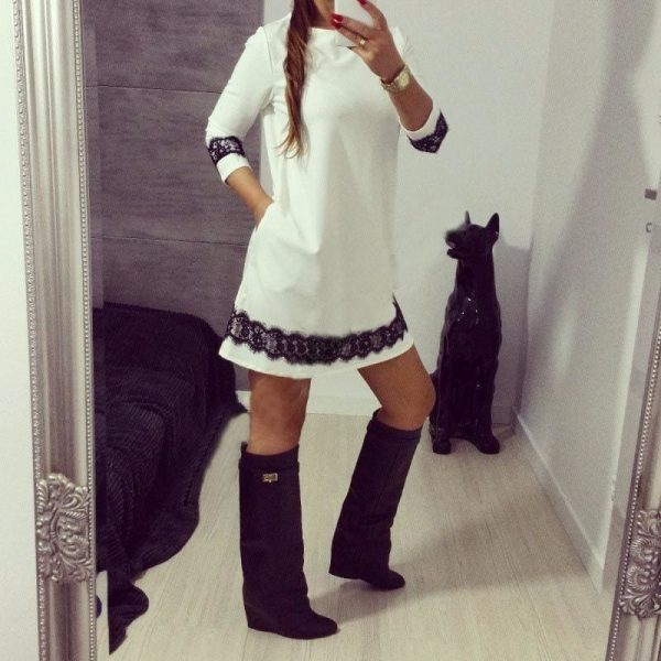 The Best Fashion White Lace Women Autumn Long Sleeve Casual Cocktail Dress Ladies Evening Party Tunic Mini Dresses Online - Hplify