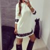 The Best Fashion White Lace Women Autumn Long Sleeve Casual Cocktail Dress Ladies Evening Party Tunic Mini Dresses Online - Hplify