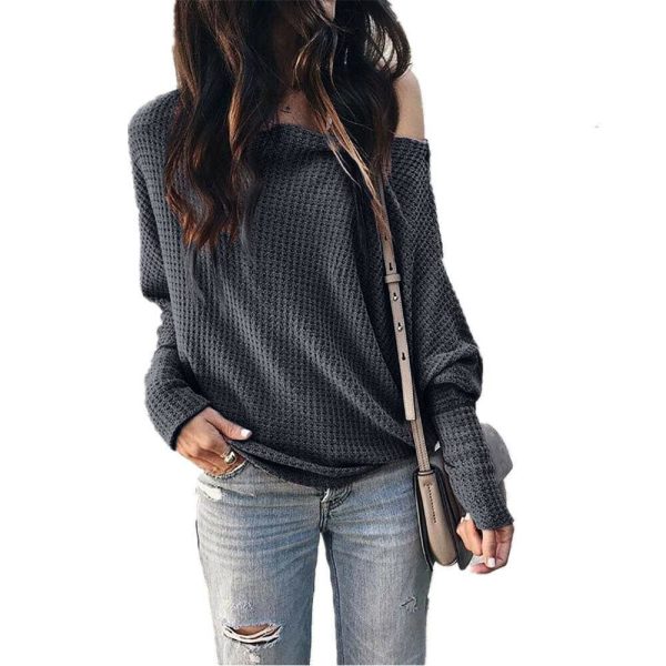 The Best Fashion Women Autumn Cold Off Shoulder Loose T Shirts Ladies Casual Long Sleeve Pure Tops Shirt Online - Hplify