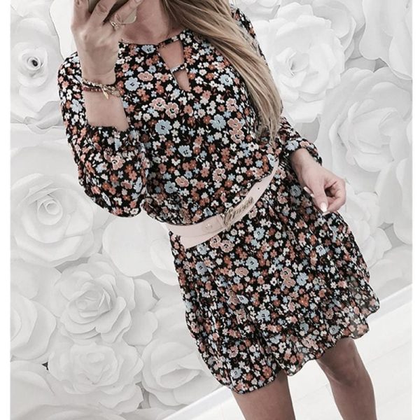 The Best Fashion Women Autumn Long Sleeve Floral Dress Elegant V Neck Loose Ladies Dresses Dames Evening Party Club Flower Streetwear Online - Hplify