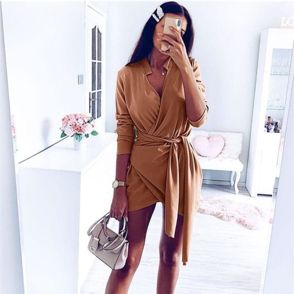 The Best Fashion Women Autumn Sexy Bodycon OL Mini Dress Elegant Long Sleeve V Neck Office Lady Wear Ladies Party Club Streetwear Online - Hplify