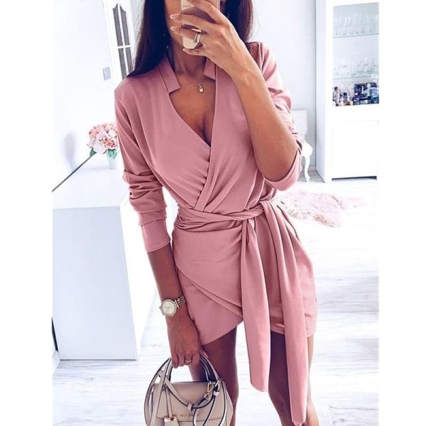 The Best Fashion Women Autumn Sexy Bodycon OL Mini Dress Elegant Long Sleeve V Neck Office Lady Wear Ladies Party Club Streetwear Online - Hplify