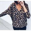 The Best Fashion Women Autumn V neck Tops Ladies Leopard Loose Tee Shirt Femme Long Sleeve Casual T-Shirt Streetwear Online - Hplify