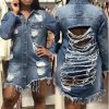 The Best Fashion Women Autumn Winter Top Oversized Holes Ripped Denim Jacket Coats Ladies Casual Outwear Streetwear Plus Size Online - Hplify