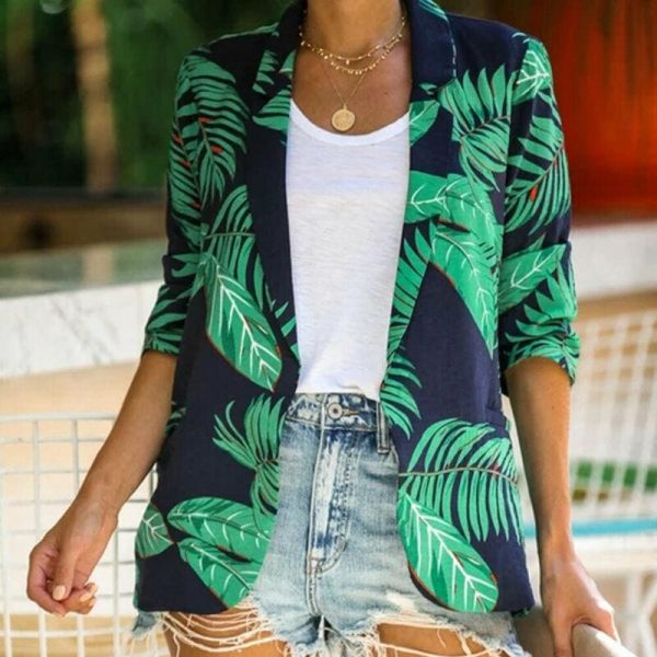The Best Fashion Women Blazer Lady Office Outerwears Floral Slim Casual Suit V Neck Lady Women Jacket Coat Vintage Streetwear Online - Hplify
