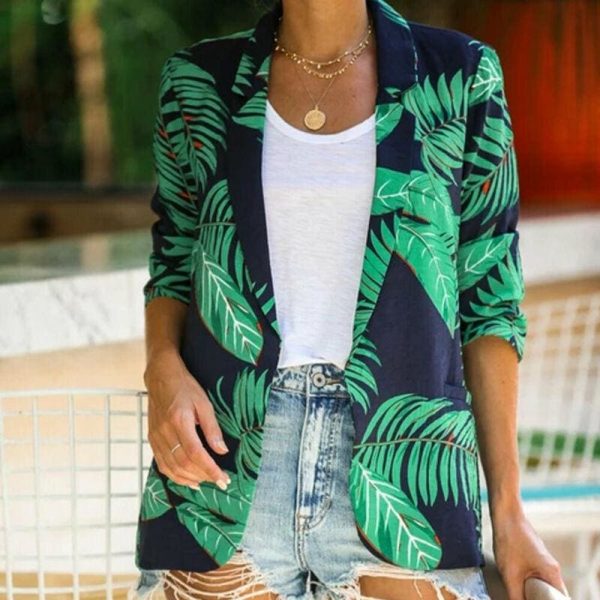 The Best Fashion Women Blazer Lady Office Outerwears Floral Slim Casual Suit V Neck Lady Women Jacket Coat Vintage Streetwear Online - Hplify