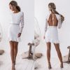 The Best Fashion Women Bodycon Women Sexy Long Sleeve Backless Lace Dress Cascading Contrast Ruffles Floral Mini Party Hollow out Dress Online - Hplify