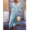 The Best Fashion Women Boho Deep V Neck Floral Long Maxi Dress Tunic Beach Kaftan Holiday Club Casual Loose Dresses Sundress Online - Hplify