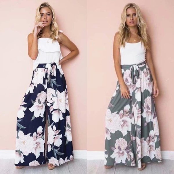 The Best Fashion Women Boho Floral High Waist Long Pants Palazzo Baggy Wide Leg Ladies Summer Loose Casual Trousers Online - Hplify