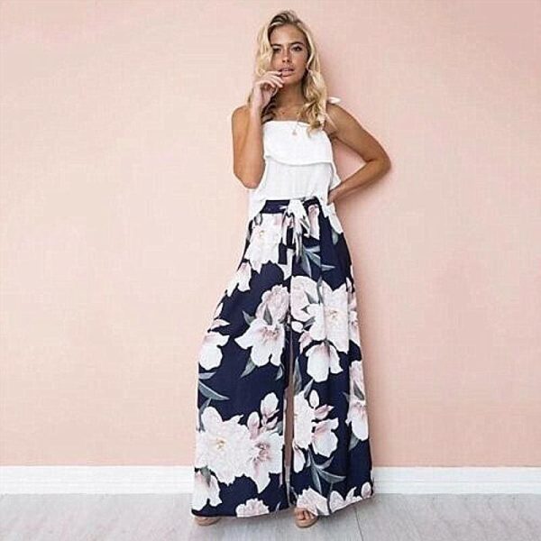 The Best Fashion Women Boho Floral High Waist Long Pants Palazzo Baggy Wide Leg Ladies Summer Loose Casual Trousers Online - Hplify