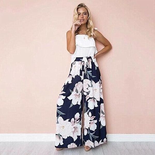 The Best Fashion Women Boho Floral High Waist Long Pants Palazzo Baggy Wide Leg Ladies Summer Loose Casual Trousers Online - Hplify