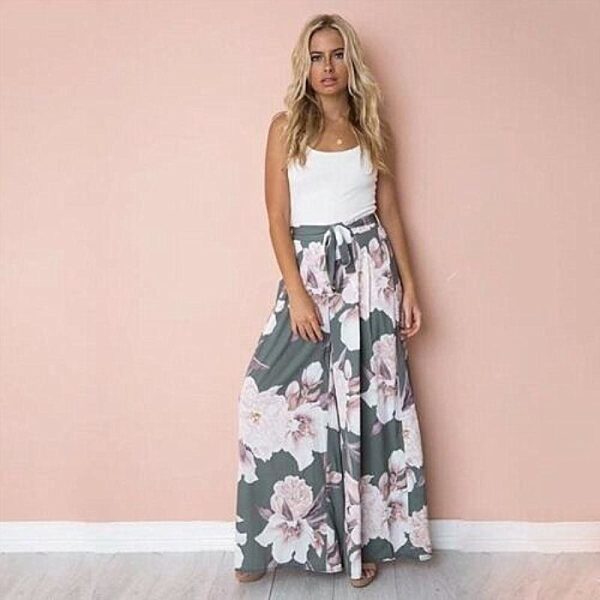 The Best Fashion Women Boho Floral High Waist Long Pants Palazzo Baggy Wide Leg Ladies Summer Loose Casual Trousers Online - Hplify