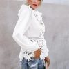 The Best Fashion Women Boho Puff Sleeve Floral Lace White Tops Blouses Hollow Out Office Elegant Ladies Shirt Party Tops Online - Hplify