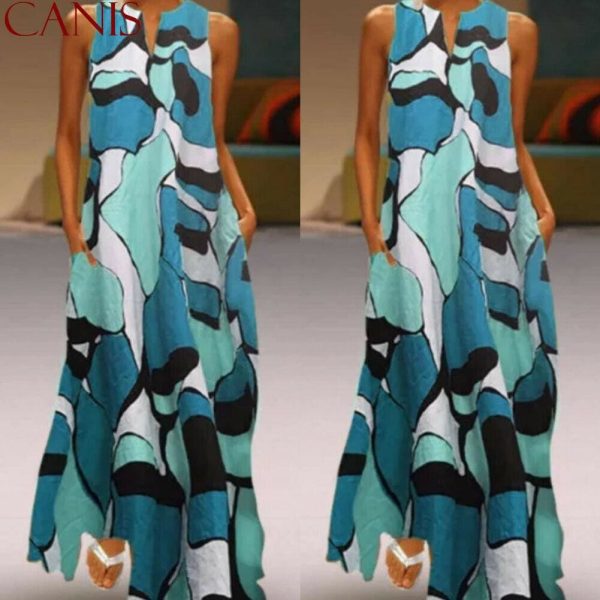 The Best Fashion Women Casual Sleeveless Summer Loose Long Maxi Dress Boho O-neck Unique Design Beach 2019 New Ladies Dress Online - Hplify