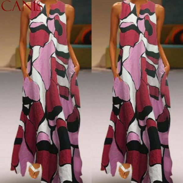 The Best Fashion Women Casual Sleeveless Summer Loose Long Maxi Dress Boho O-neck Unique Design Beach 2019 New Ladies Dress Online - Hplify