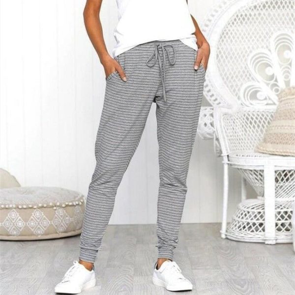 The Best Fashion Women Casual Sweatpants Stripes Drawstring Loose Jogger Dance Harem Pants Sports Baggy Slacks Trousers Online - Hplify