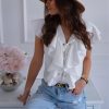 The Best Fashion Women Casual Top Ruffles V Neck Lace up Tank Bandage White Vest Elegant Ladies Casual Beach Holiday Tops Tee Online - Hplify