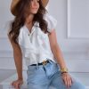 The Best Fashion Women Casual Top Ruffles V Neck Lace up Tank Bandage White Vest Elegant Ladies Casual Beach Holiday Tops Tee Online - Hplify