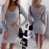 The Best Fashion Women Dress Sexy Lady V neck Bodycon Long Sleeve Backless Hollow Clubwear Party Autumn Casual Mini Dress Online - Hplify