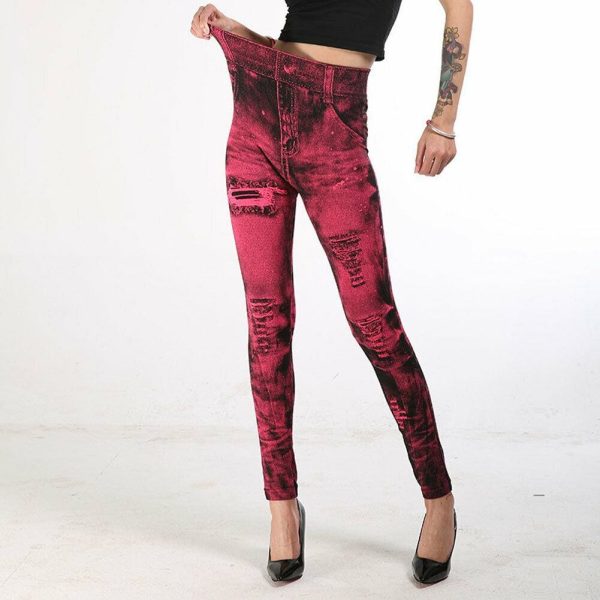 The Best Fashion Women Elastic Skinny Stretchy High Waist Leggings Slim Denim Look Jeans Jeggings Stretchy Long Pants Trousers Online - Hplify