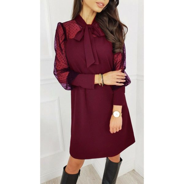 The Best Fashion Women Elegant Evening Party Club Loose Dress Women Ladies Casual Mesh Puff Long Sleeve Dress vestidos Online - Hplify