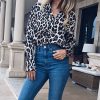 The Best Fashion Women Elegant Leopard Printed Blouse Top New Ladies Casual Workout Loose V-Neck Long Sleeve Blouse Shirt Online - Hplify