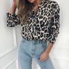 The Best Fashion Women Elegant Leopard Printed Blouse Top New Ladies Casual Workout Loose V-Neck Long Sleeve Blouse Shirt Online - Hplify