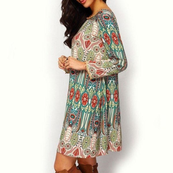 The Best Fashion Women Floral Boho Chiffon Sundress Ladies Casual Long Sleeve Summer Beach Holiday Loose Short Mini Dress Online - Hplify
