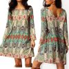The Best Fashion Women Floral Boho Chiffon Sundress Ladies Casual Long Sleeve Summer Beach Holiday Loose Short Mini Dress Online - Hplify