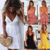 The Best Fashion Women Girls Summer Bow Dresses Sexy Women V-neck High Waist Sleeveless Beach Backless Lace Patchwork Dress Online - Hplify
