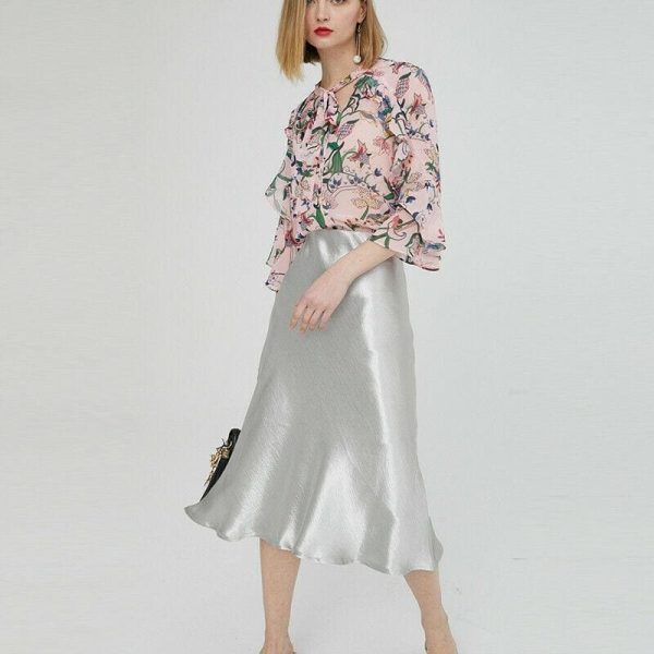 The Best Fashion Women Glossy Skirts Gypsy Flared Stretchy High Waist OL Ladies Summer Casual Long Bodycon Midi Skirt Online - Hplify