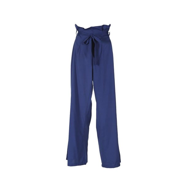 The Best Fashion Women High Waist Ruffles OL Ladies Trouser Denim Look Wide Leg Drawstring Elastic Long Loose Casual Pants Online - Hplify