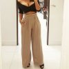 The Best Fashion Women High Waist Ruffles OL Ladies Trouser Denim Look Wide Leg Drawstring Elastic Long Loose Casual Pants Online - Hplify