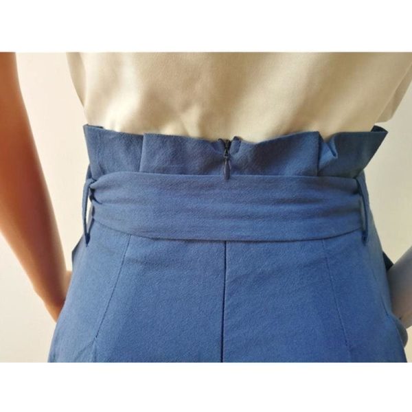 The Best Fashion Women High Waist Ruffles OL Ladies Trouser Denim Look Wide Leg Drawstring Elastic Long Loose Casual Pants Online - Hplify